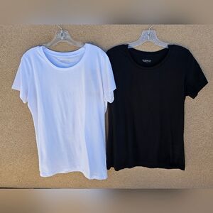 MARCELLA NYC Lot Of 2 Organic Cotton Tee Shirts Black White Sz L